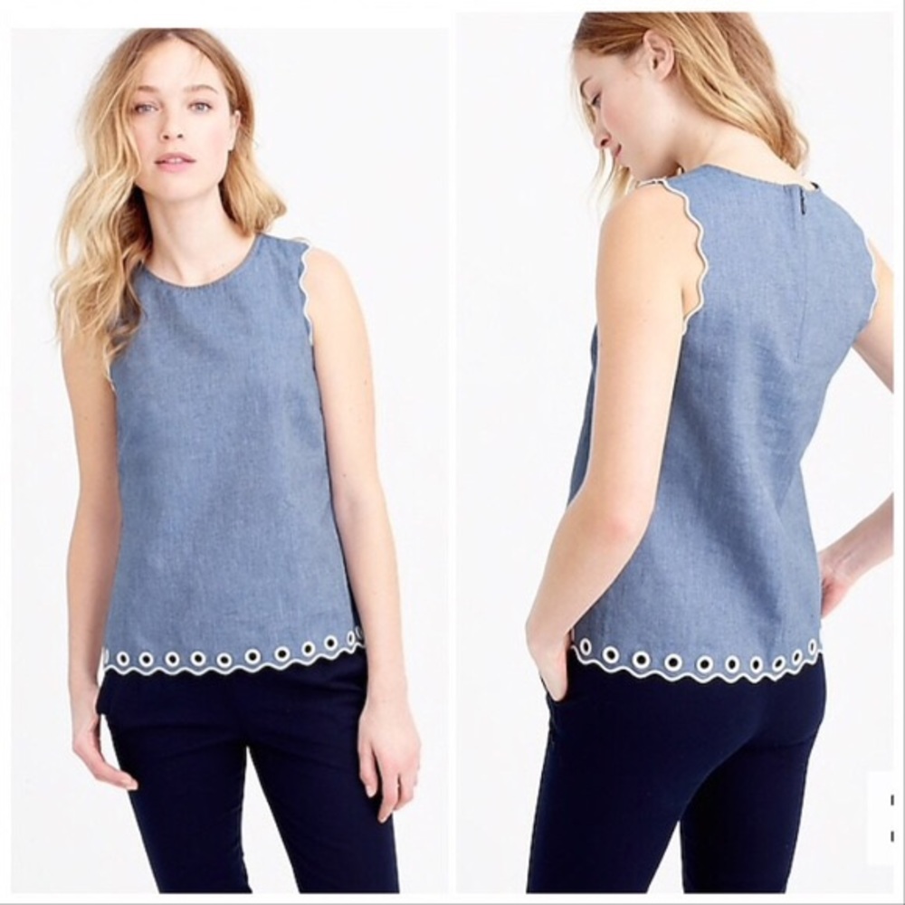 J.Crew chambray denim scallop top